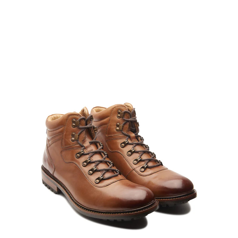 Leather Lace-Up Mid Top Ankle Cognac Boot For Men