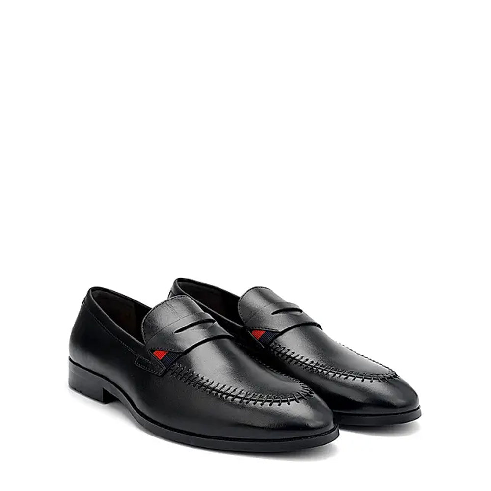 Men Round Toe Slip-On Leather Formal Black Loafer