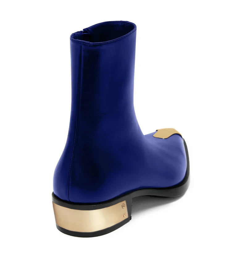 Punk Leather Boots Golden Toe Black Shoe