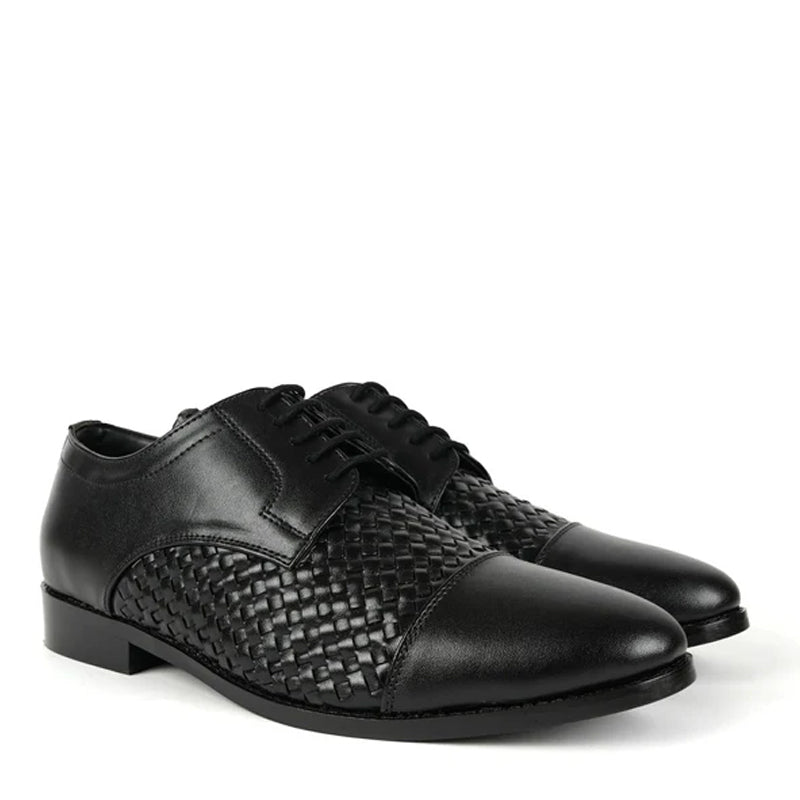 Men Braided Captoe Leather Oxford Shoe Black