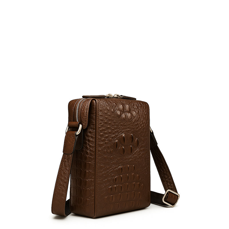 Men's Italian Crocodile Leather Brown Side Bag