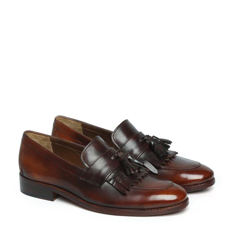 Penny Slip-On Leather Brown/Tan Tassel Loafer With Fringes