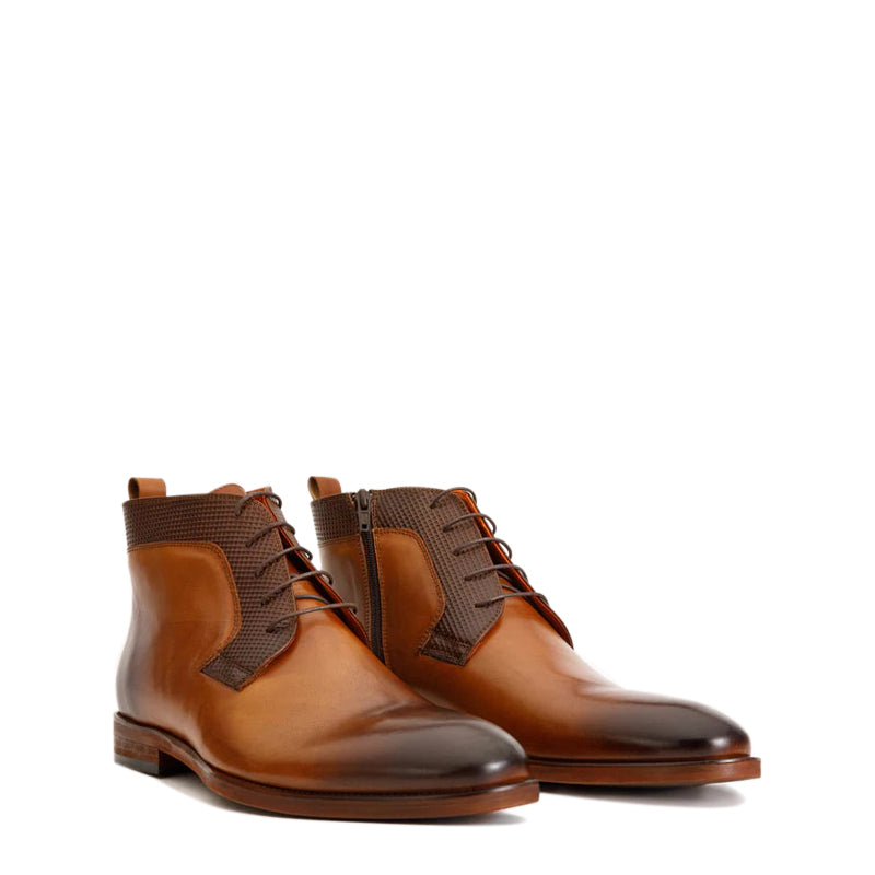 Brown Black Leather Derby Lace-Up Men Boot