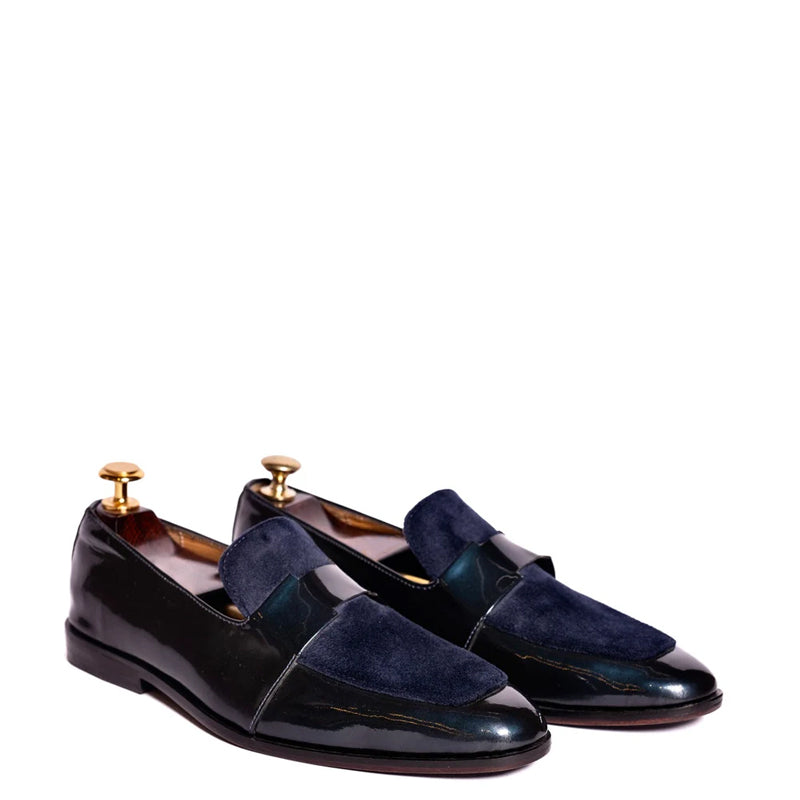Patent Shiny Leather Velvet Blue Loafer