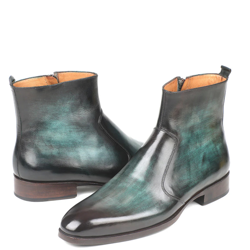 HandPainted Solid Leather Chelsea Boot Black and Green
