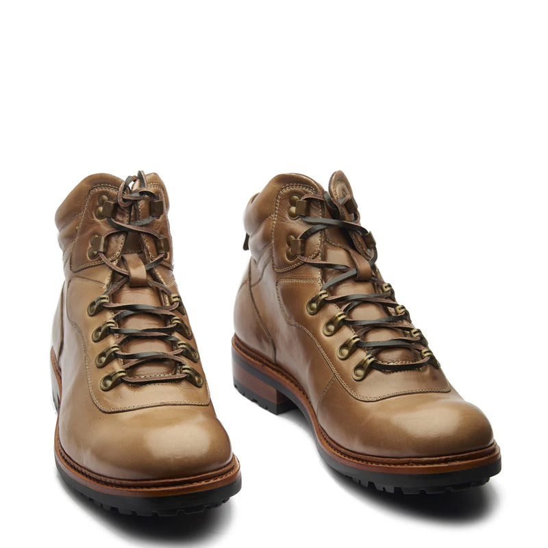 Leather Lace-Up Mid Top Ankle Natural Boot For Men