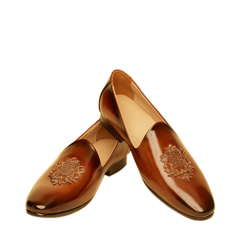 Embroidered Classy Leather Slip-On