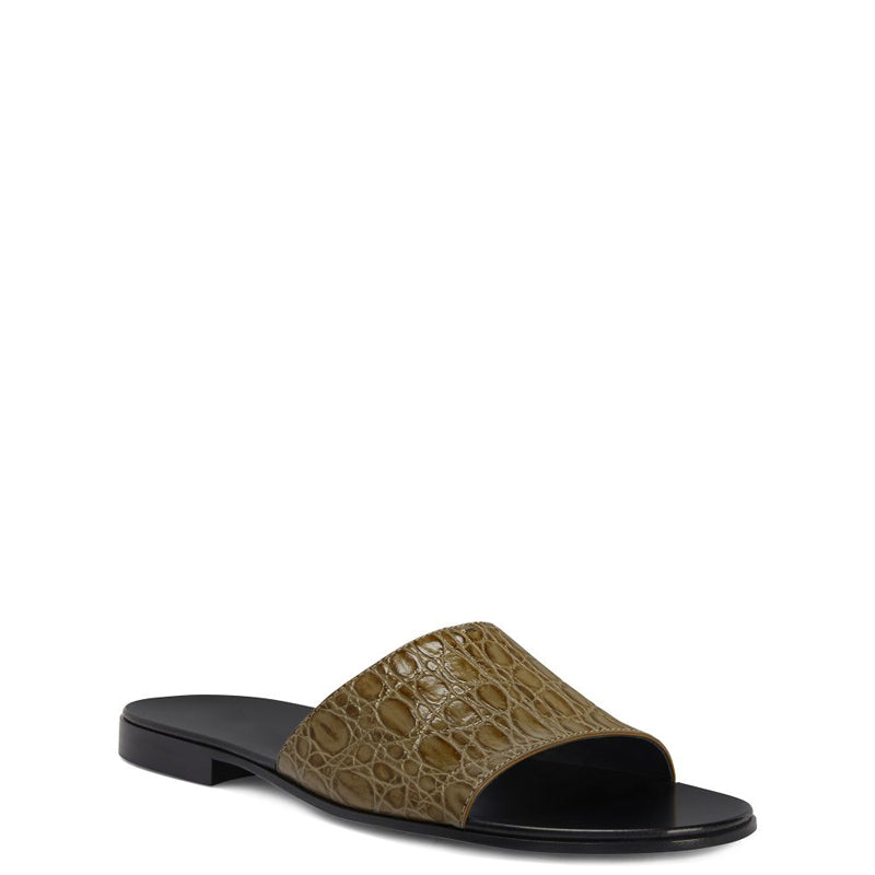 Pure Leather Croco Textured Brown Sandal