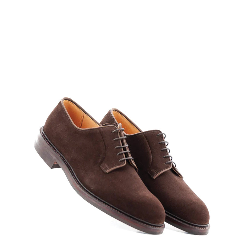 Suede Handmade Solid Leather Derby Shoe Brown