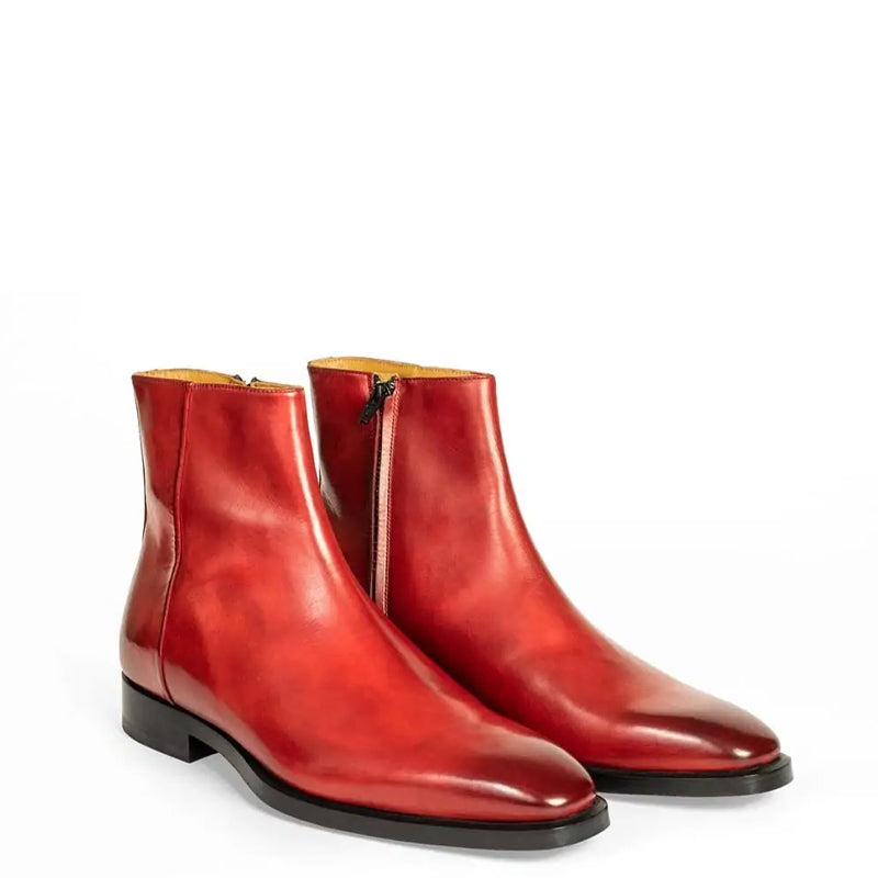 Midnight Classic Shiny Leather Side-Zipper Red Boot