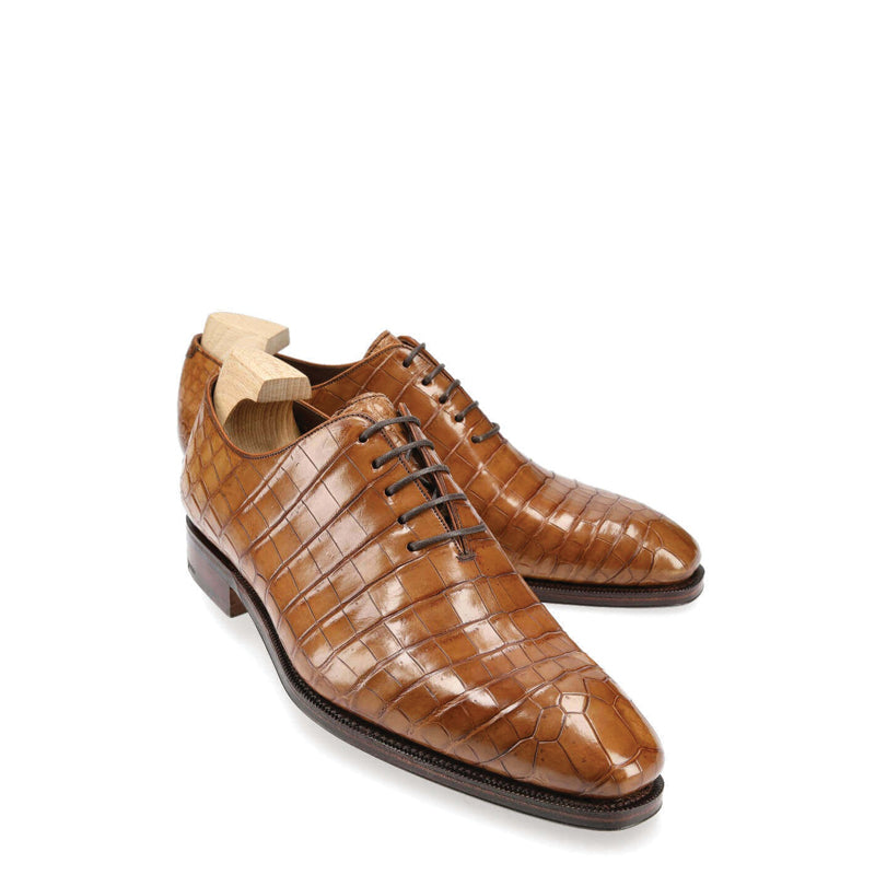 Croco Print Wholecut Leather Formal Oxford Shoes