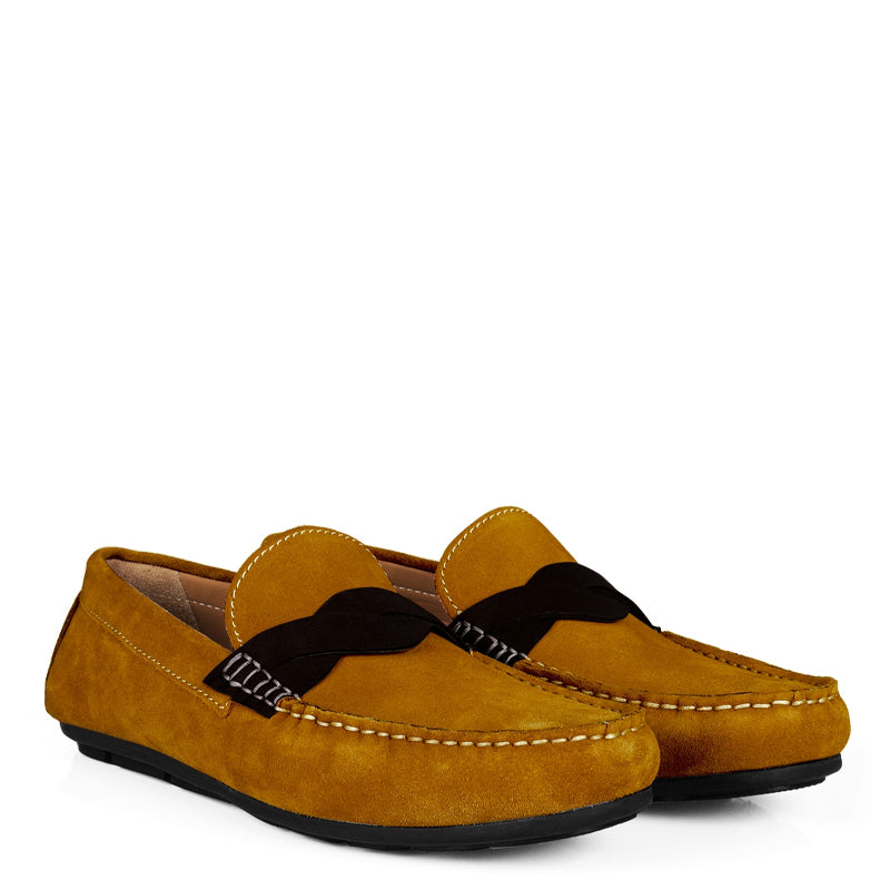Penny Suede Cross Strap Leather Mustard Loafer