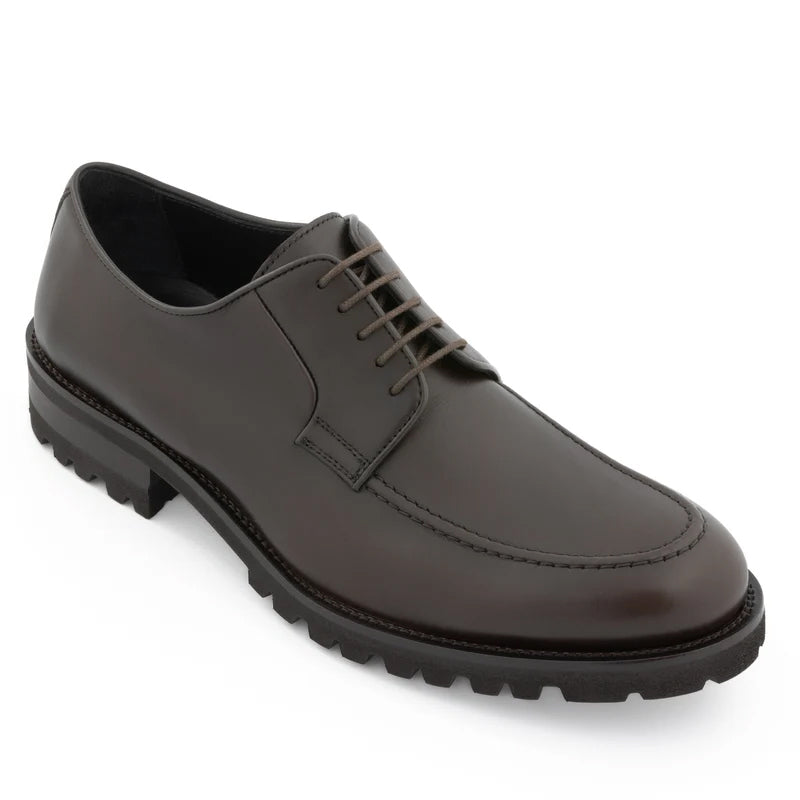Men Classic Plain Solid Leather Brown Derby Shoe