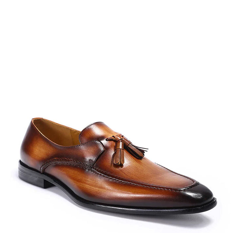 Cognac Leather Tassel Slip-On Shoes