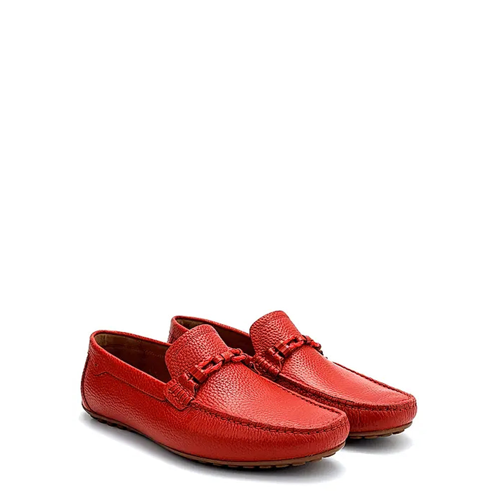 Men Textured Leather Driving Red Loafer