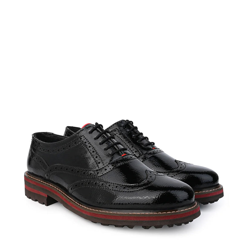 Patent Shiny Leather Wingtip Black Shoe For Men