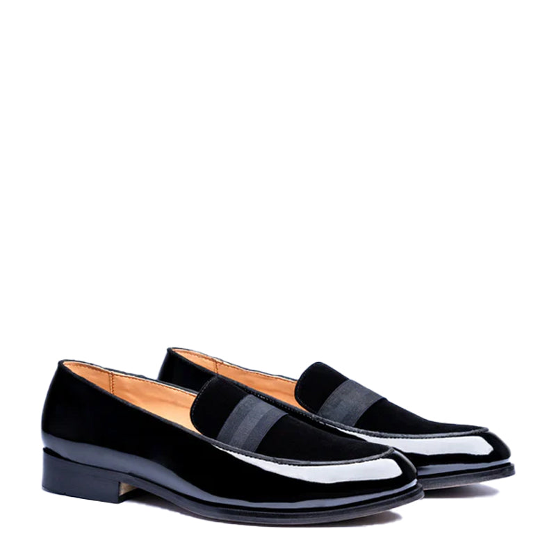 Upper Suede Patent Shiny Leather Black Loafer