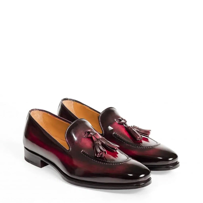 Pure Shiny Leather Tassel Burgundy Loafer
