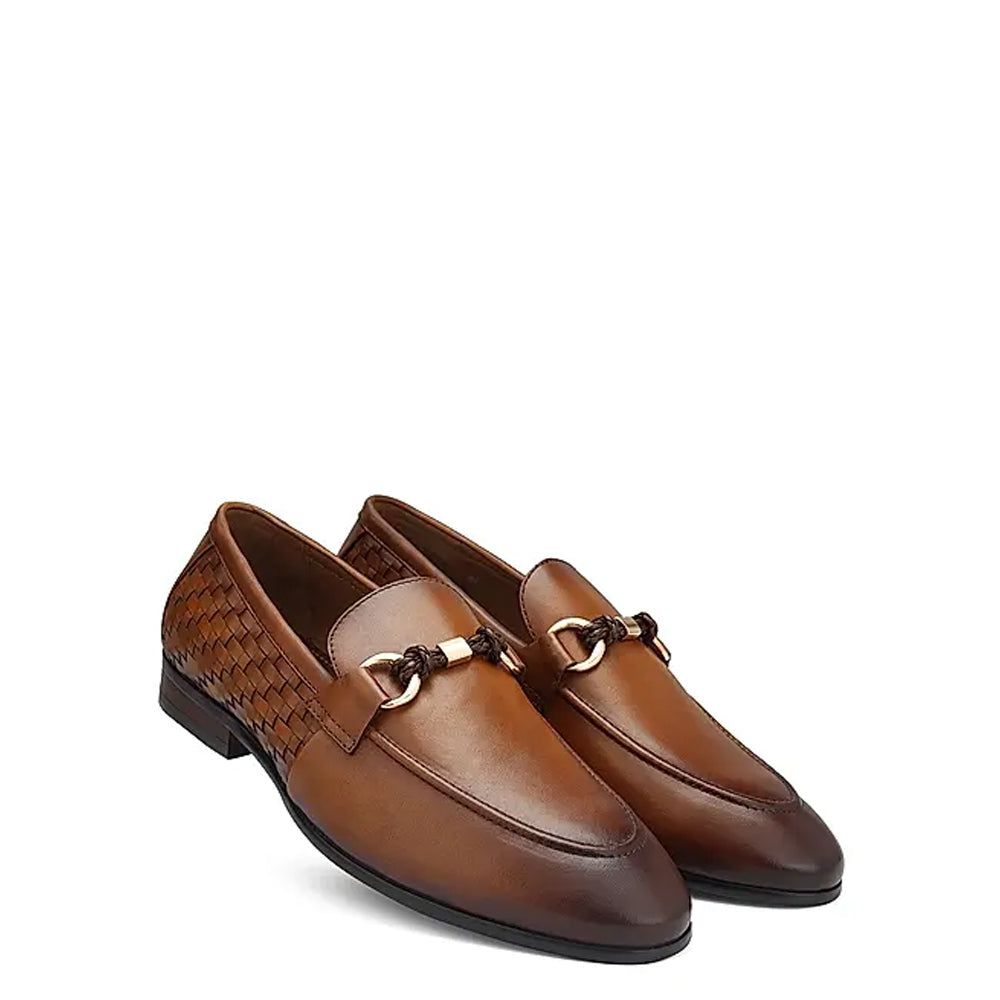 Pure Leather Textured Tan Loafer With Buckle