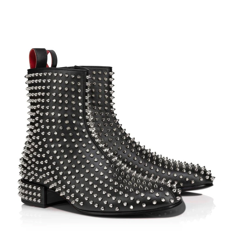 Leather Studded Side-Zip High Ankle Boots