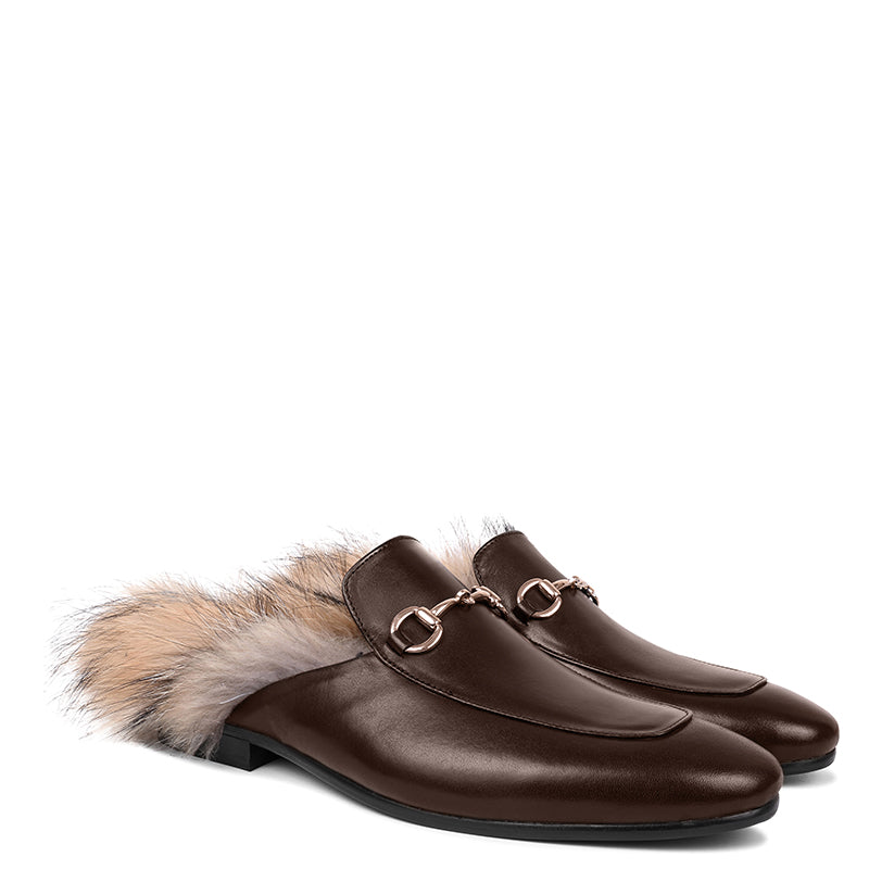 Premium Leather Brown Mule With Fur