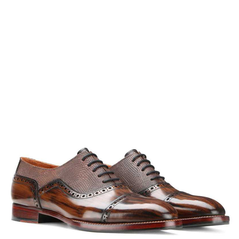 Premium Captoe Shiny Leather Oxford Brown Shoes