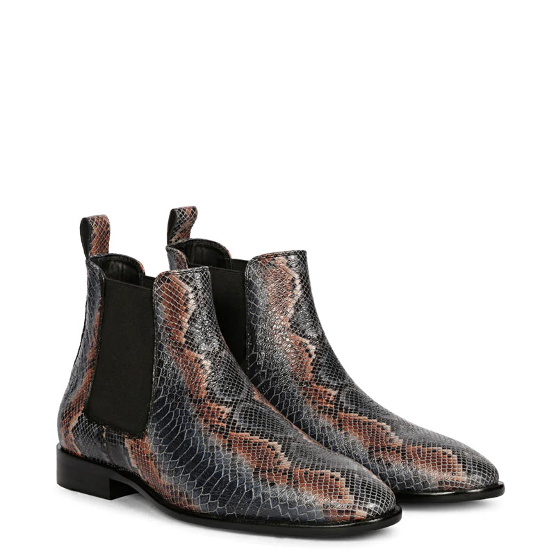 Men Snake Print Leather Chelsea Boots