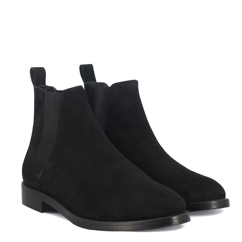 Men Suede Mid-Top Leather Chelsea Boot Black