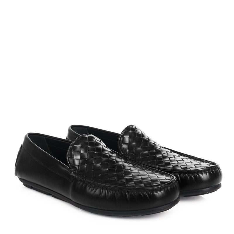 Men Solid Casual Leather Black Loafer