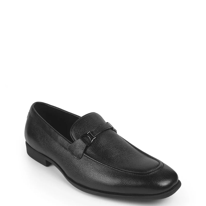 Pure Leather Textured  Moccasins Loafer Black