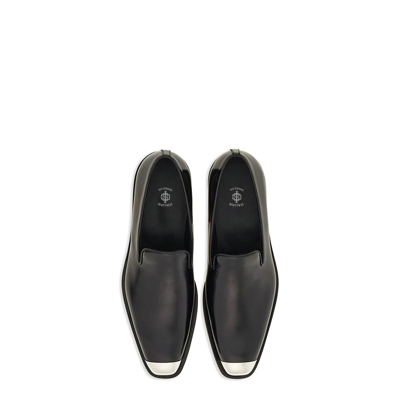 Men Silver Toe Solid Leather Loafers