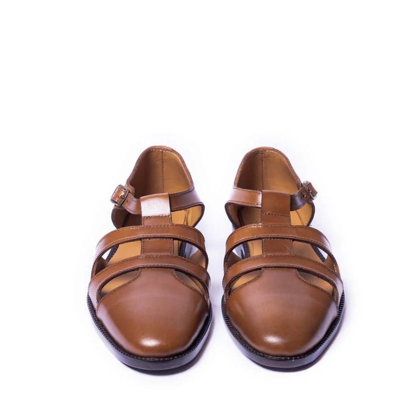 Premium Back Strap Shiny Leather Brown Comfort Sandal