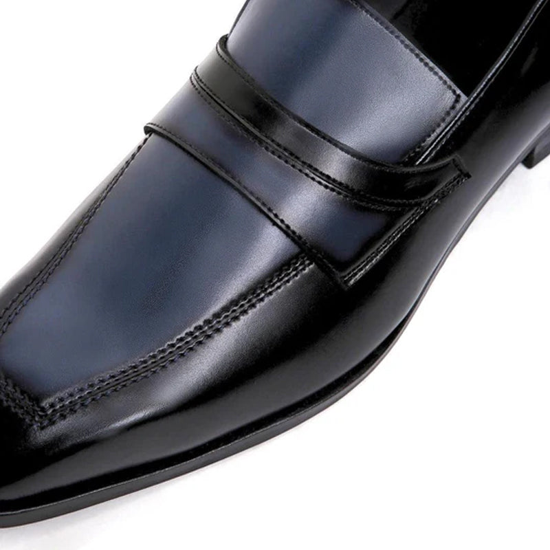 Classic Design Penny Shiny Leather Blue and Black Loafer