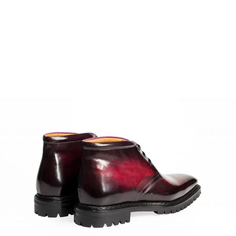 Men Handpainted Solid Leather Chukkas Burgundy Boot