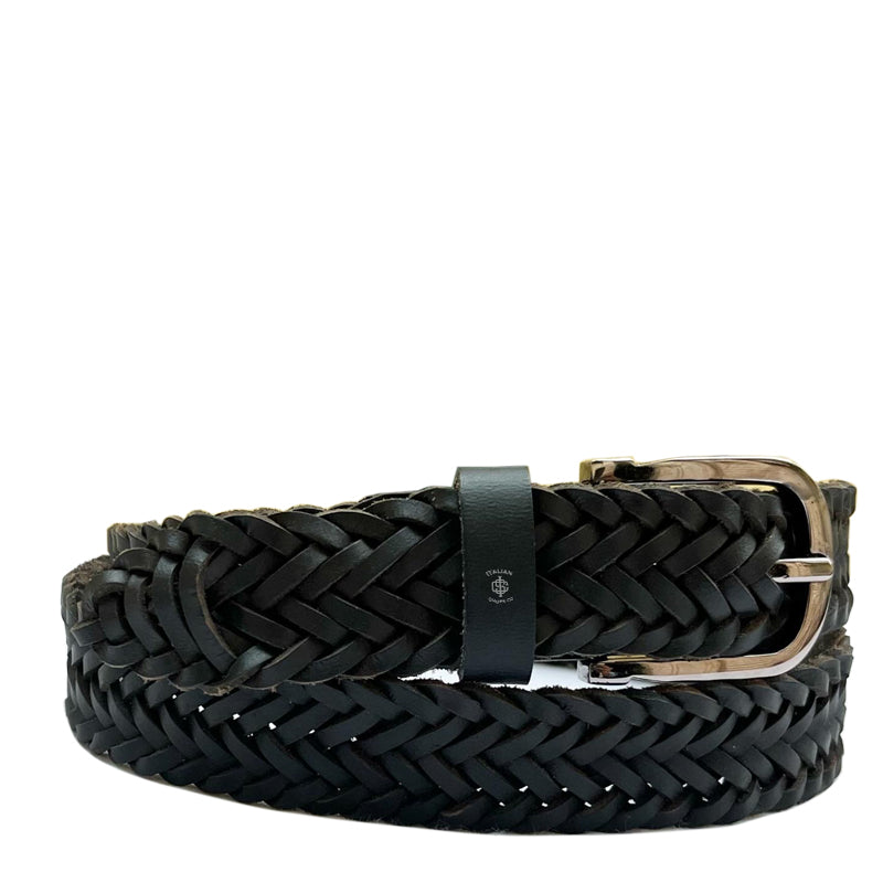 Pliancy Leather Braided Belt Black Gold