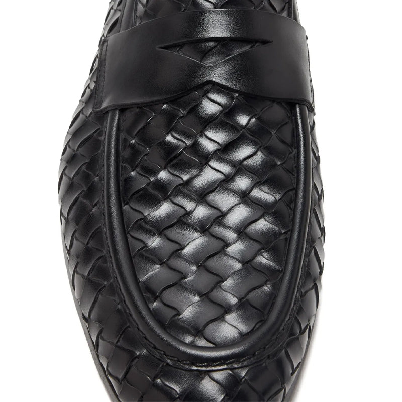 Black Woven Texture Leather Loafer for Men