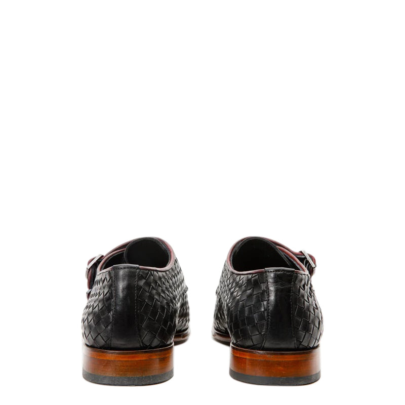 Brown Woven Double Monk Strap Men's Shoes