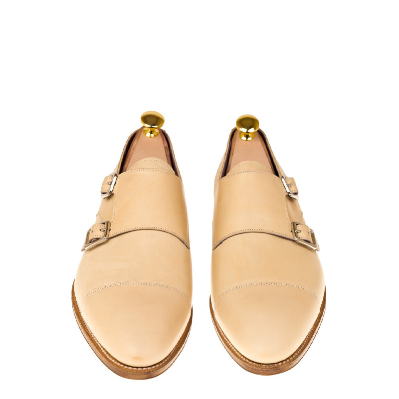 Suede Leather Toe-Cap Double MonkStrap Shoe Beige