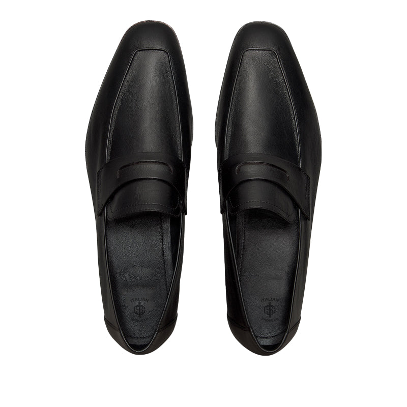 Plain Solid Leather Black Loafer For Men