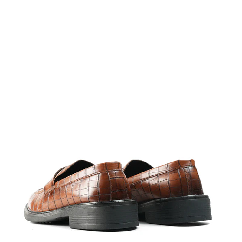Premium Crocodile-Textured Leather Loafer Tan