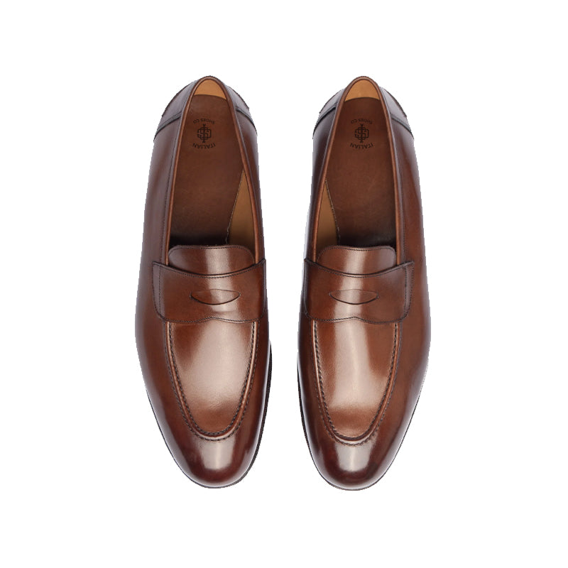 Polished Plain Leather Penny Black Loafer For Men