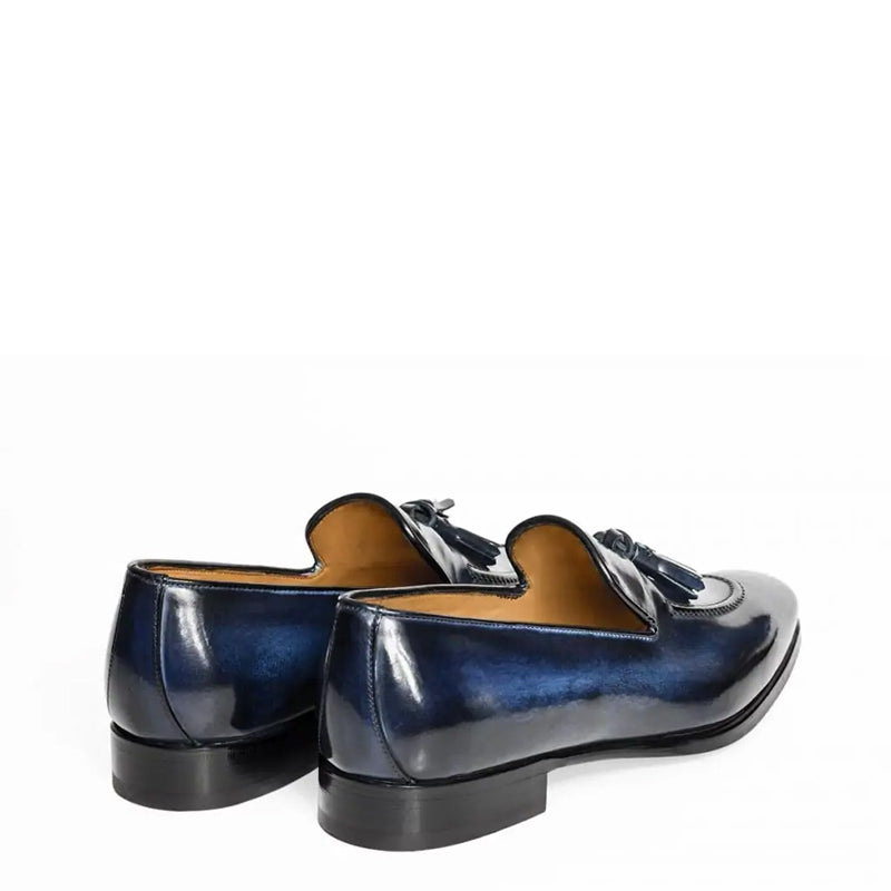 Shiny Leather Pure Tassel Blue Loafer