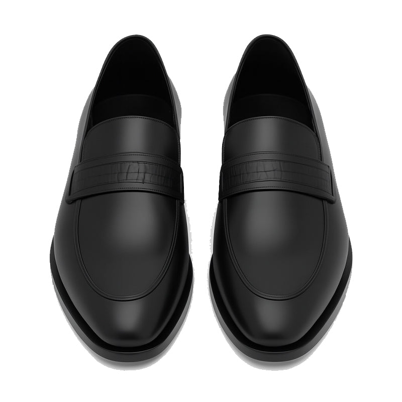Luxury Black Leather Loafer With Textured Strap