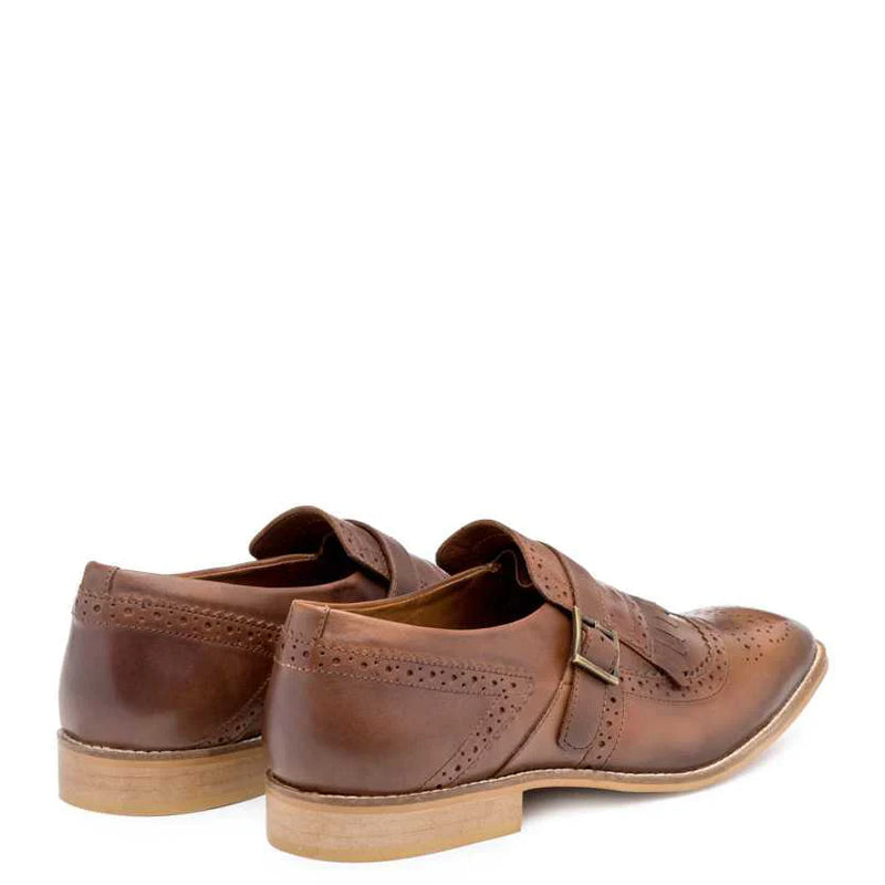 Men Handmade Leather Tan Single Monk Strap Shoe