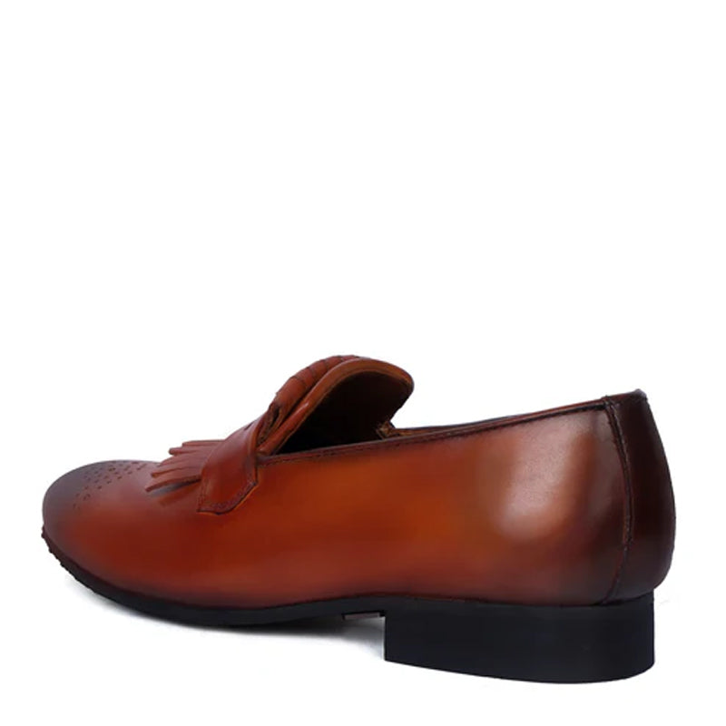 Patent Leather Slip-On Tan Shoe With Fringes