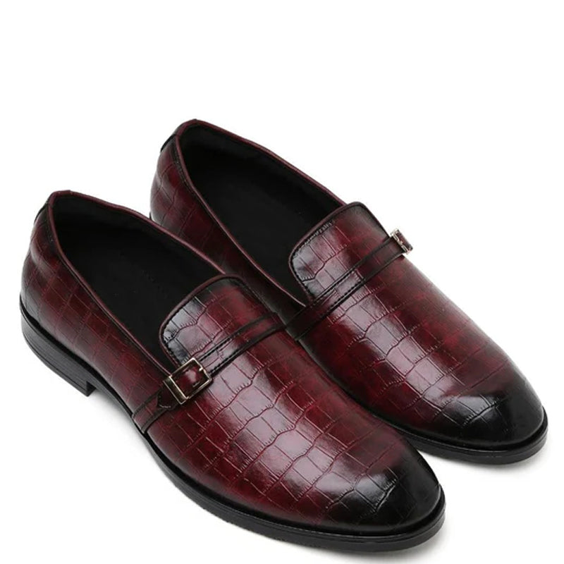 Croco Textured Leather Blue Loafer With Side Buckle