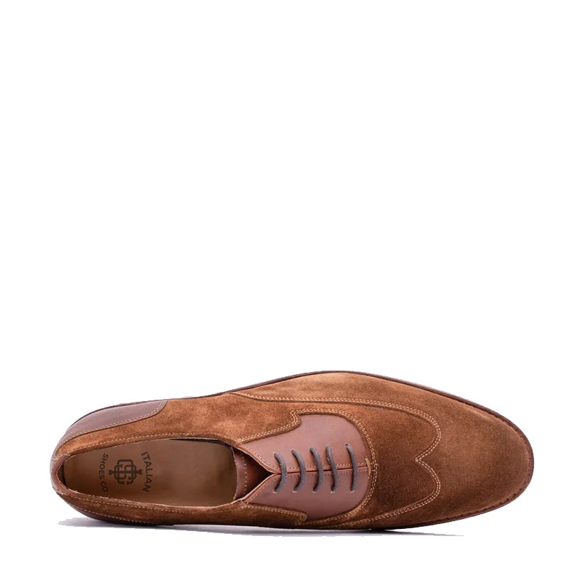 Suede Twin Texture Wingtip Leather Oxford Shoe Tan
