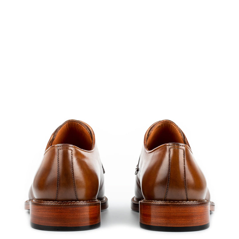 Split Toe Handpainted Crust Leather Derby Shoe Tan