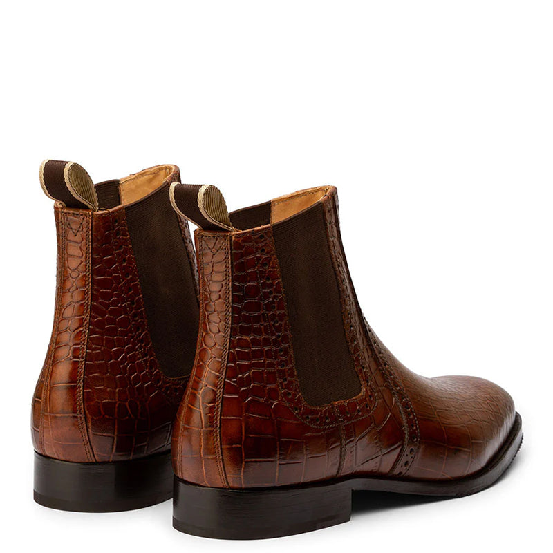 Men Croco Embossed Leather Chelsea Boot