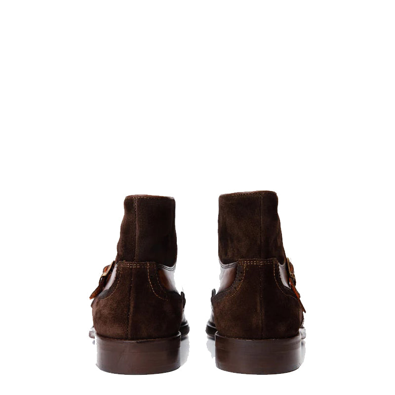 Blue Suede Leather Double Strap Monk Brogue Men Boot